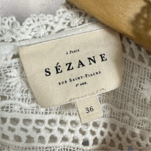 Sezane Madeleine Blouse Ecru Size 36 French US 4 Lace Embroidered Top Ruffle Dot - Picture 5 of 16